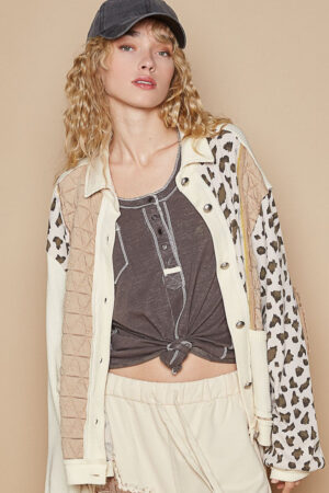 Charlesies Leopard Exposed Seam Quilted Button-Up Jacket
