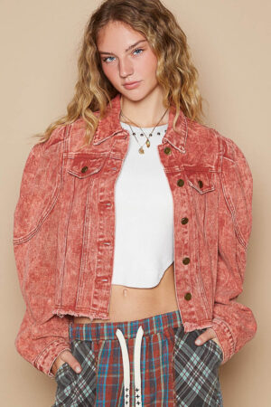 Charlesies Raw Hem Cropped Denim Jacket