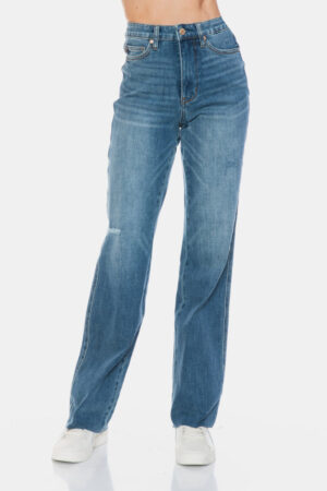 Charlesies Judy Blue Full Size Tummy Control Cut Raw Hem Straight Jeans